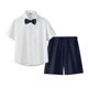 thumbnail image 1 of Odeerbi Niños 3 Piezas Caballero Traje Formal Preppy Traje Manga Corta Camisa de Vestido + Traje Pantalones Cortos + Corbata Colegial Conjunto de Uniforme, 1 of 9