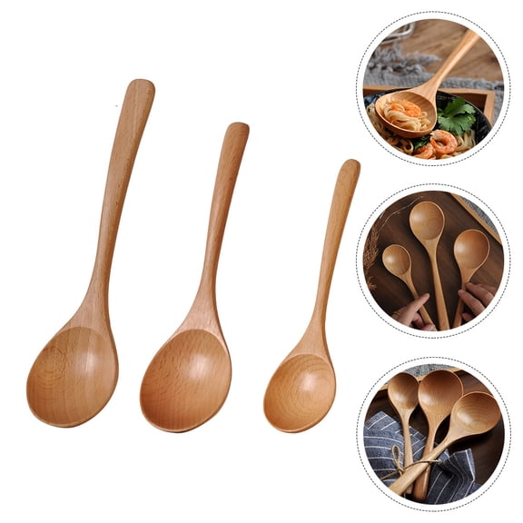 FENGGUIQU 3-Piece Beech Wood Spoons Set Multipurpose Kitchen Utensils for Cooking Baking and Serving