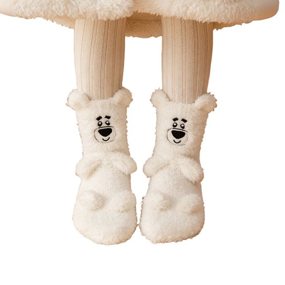 Women Cute Fuzzy Socks Warm Cozy Thick Thermal Winter Slipper Socks Print Soft Slipper Cold Weather Socks