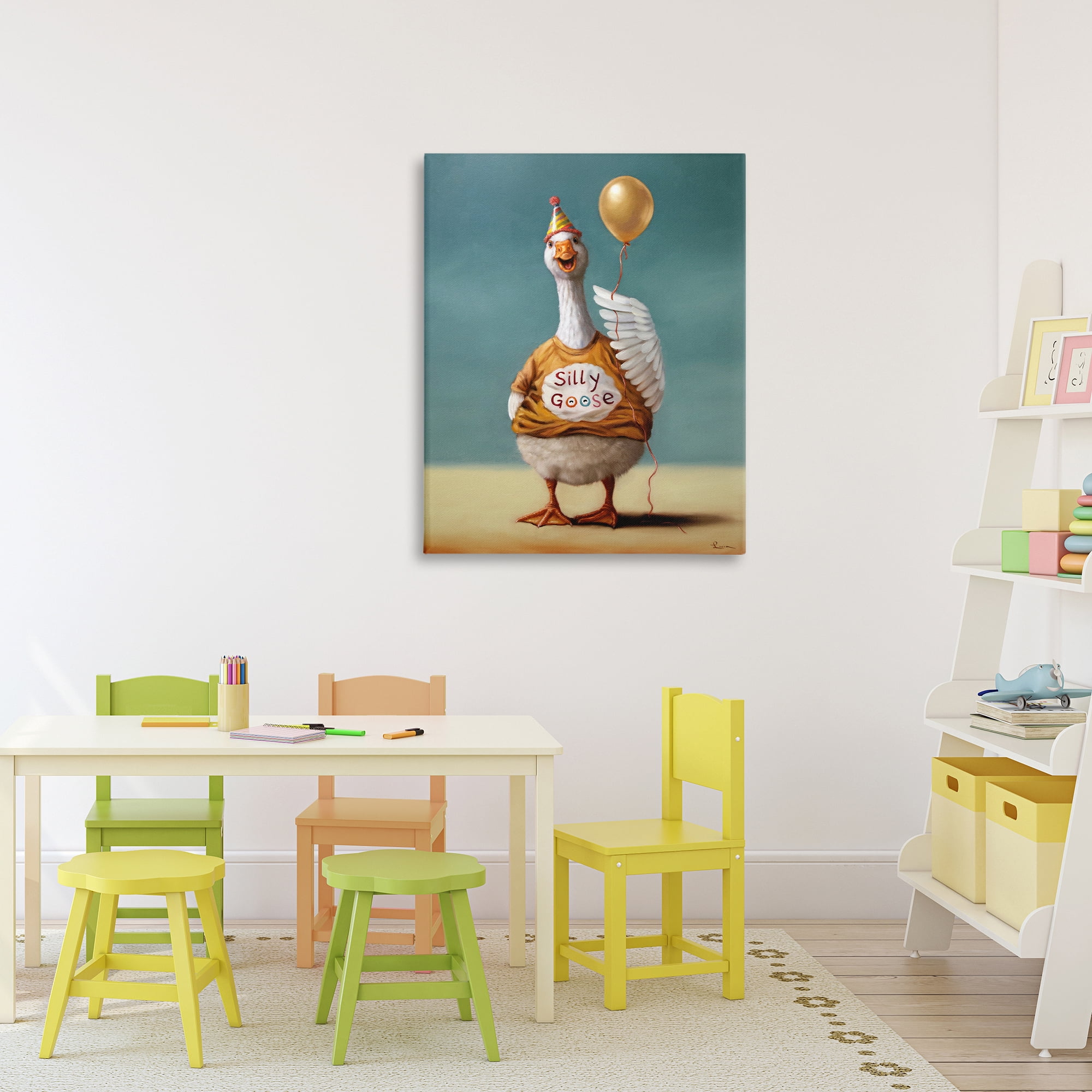 Stupell Industries Silly Goose with Balloon Canvas Wall Art, design by Lucia Heffernan