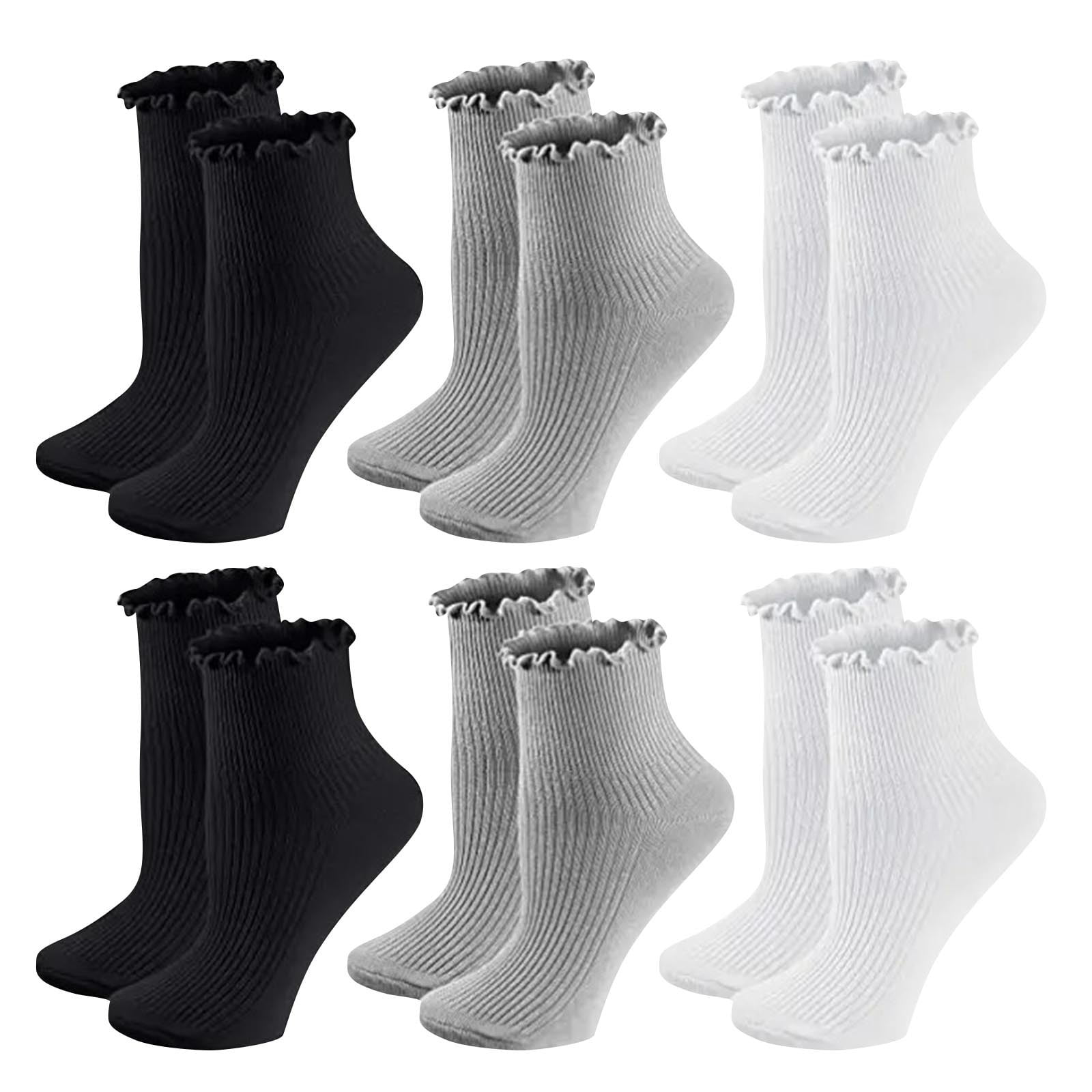 NTACZA Socks Womens Gray Ankle Cotton 6 Pairs Socks Breathable Ruffle Womens Socks