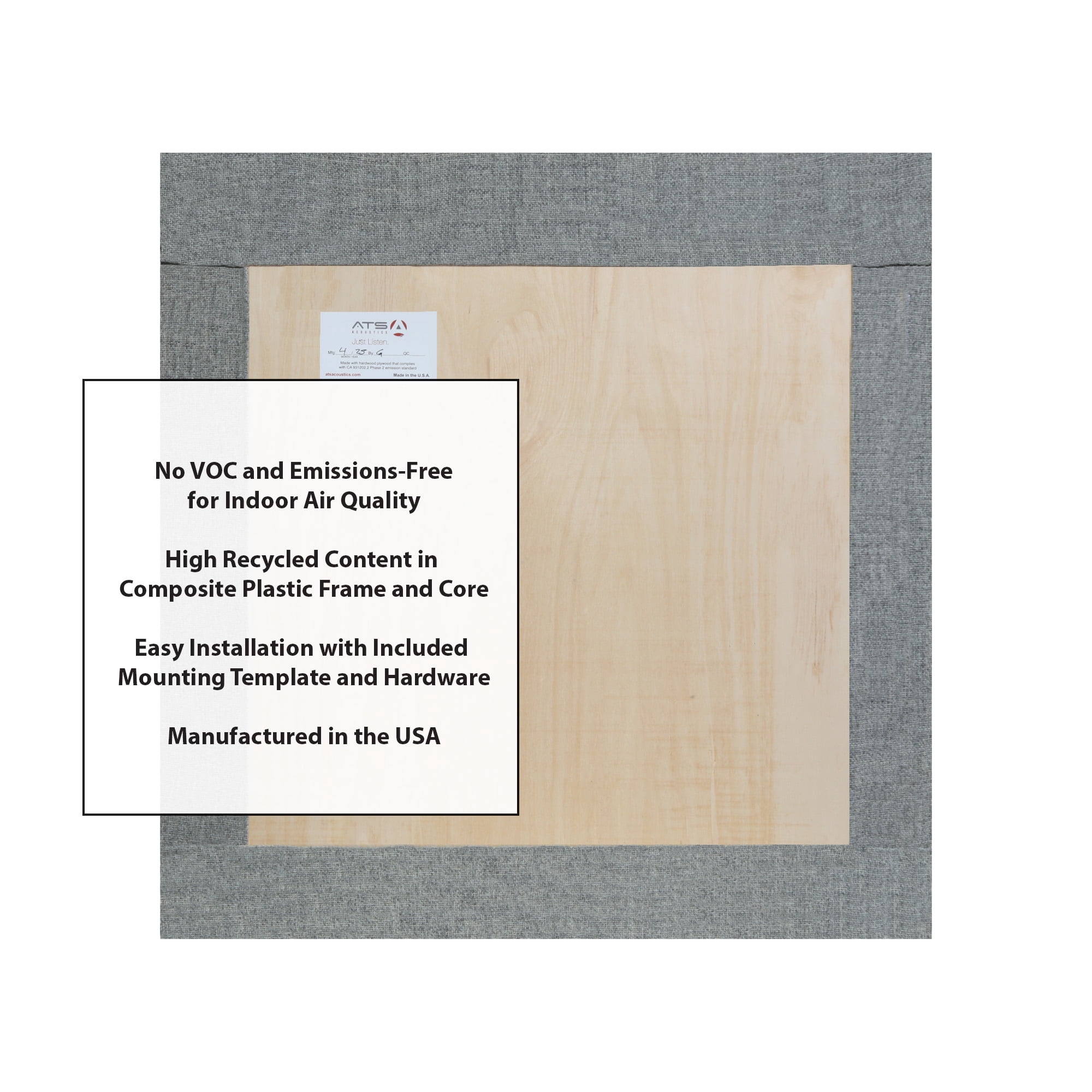 ATS Acoustics ECO Panel Low-VOC Professional Studio Recording Booth Sound Absorbing Acoustic Panel 24" x 24" x 4" (Merle Grey)