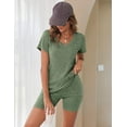 thumbnail image 4 of Oudiya Women 2 Piece Short Sleeve Biker Shorts Ribbed Pajama Sets Workout Outfits, 4 of 6