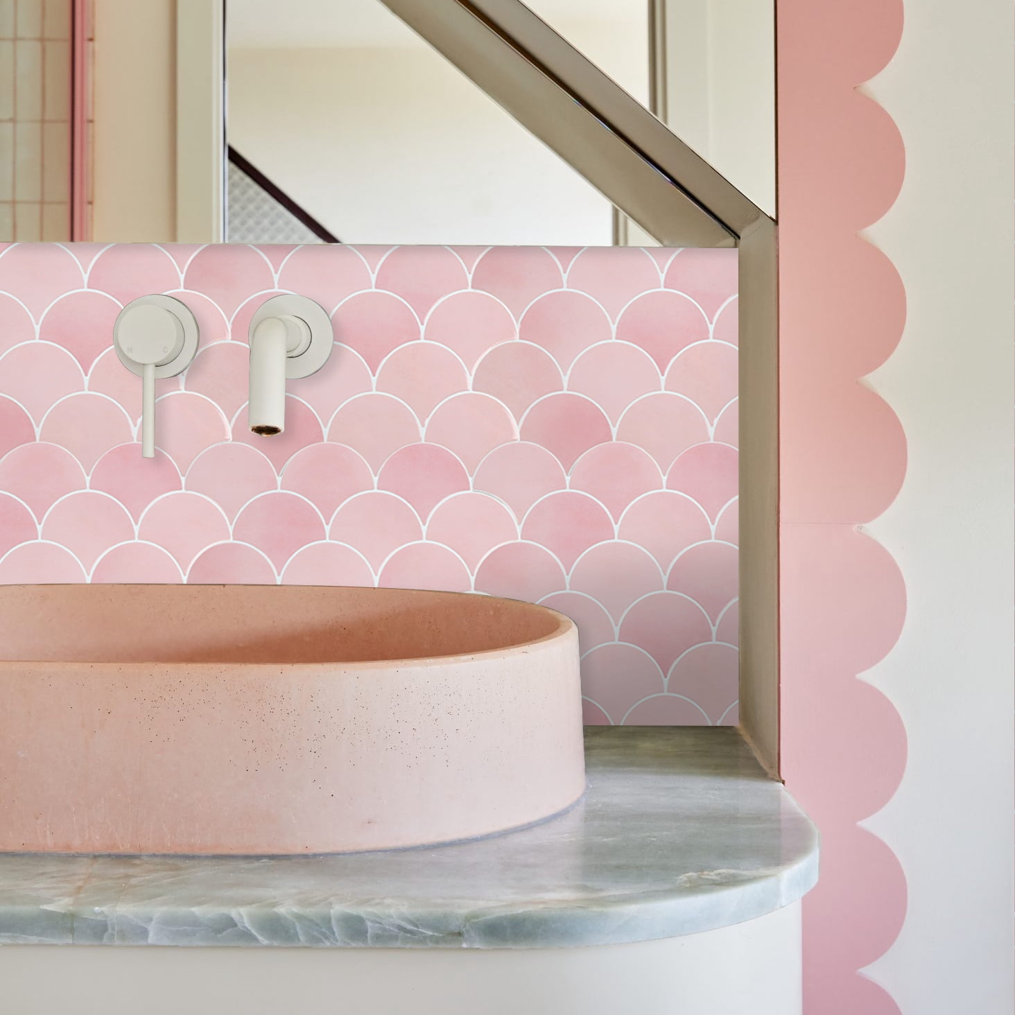 Pink Peel and Stick Backsplash Fish Scale Tile, Removable Renter Friendly Backsplash 3D Adhesive Stick on Wall Tiles for Kitchen Bathroom (10 Sheets)