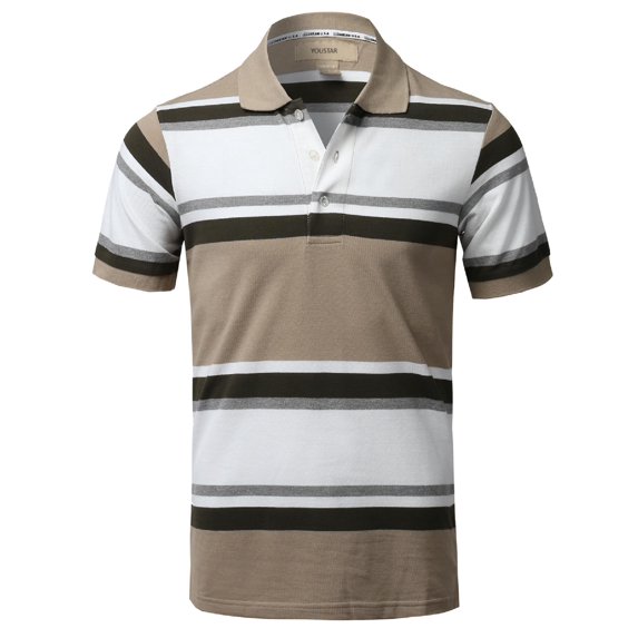 FashionOutfit Men's Basic Casual Short Sleeves Stripe 3 Button Placket Polo Shirt