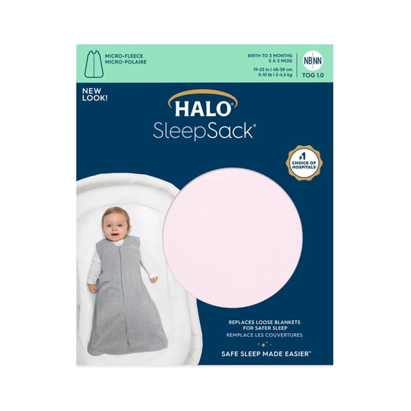 Halo◦ SleepSack◦ Wearable Blanket, Micro-Fleece, Soft Pink, Toddler Girls, Large, 12-18 Months
