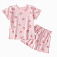 thumbnail image 4 of kaprioy Toddler Girl Pajama Set Strawberry Print Ruffle Short Sleeve Tee and Shorts 2 Piece Set Toddlers Girls Clothing, 4 of 4