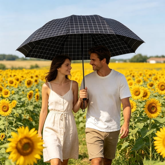 FEOLGEHLY 38" Large Compact Travel Umbrella Folding Sun Umbrellas for Rain Oversized Foldable Vented Double Windproof Telescopic 8 Ribs Sturdy Large Size, Black