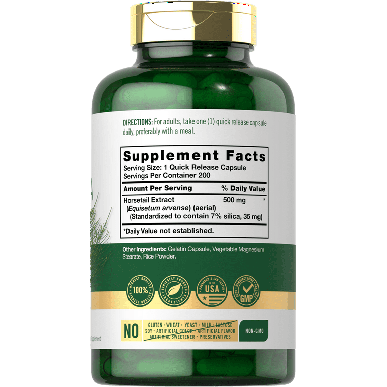 Silica Supplement 500mg | 200 Capsules | from Horsetail Extract | by Carlyle