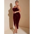 thumbnail image 6 of Burgundy Velvet Draped High Slit Ruffle Hem Evening Dress For Women, 6 of 8