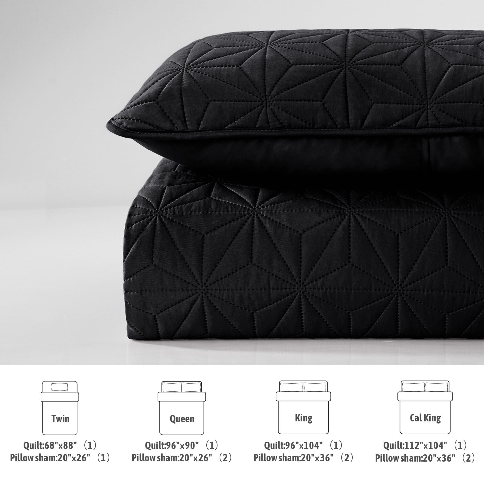 Whale Flotilla Microfiber California King 104"x 112" Quilt Set Lightweight Quilted Bedspreads Coverlets Set with Stars Pattern, Black