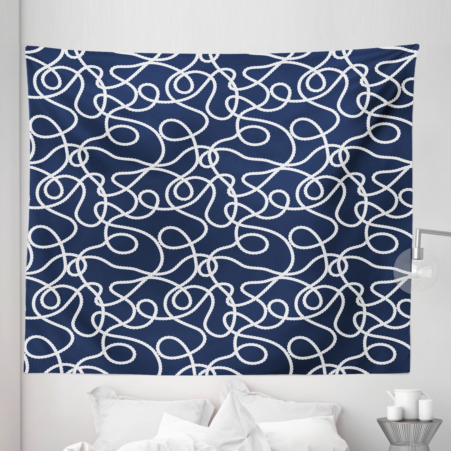 Navy Tapestry, Under the Sea Atlantic Ocean Inspired Tangled Boat Ship ...