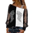 thumbnail image 1 of Mujeres moda manga larga camisas casuales fuera del hombro pulóver blusas Pompotops  FGAJ20323, 1 of 5