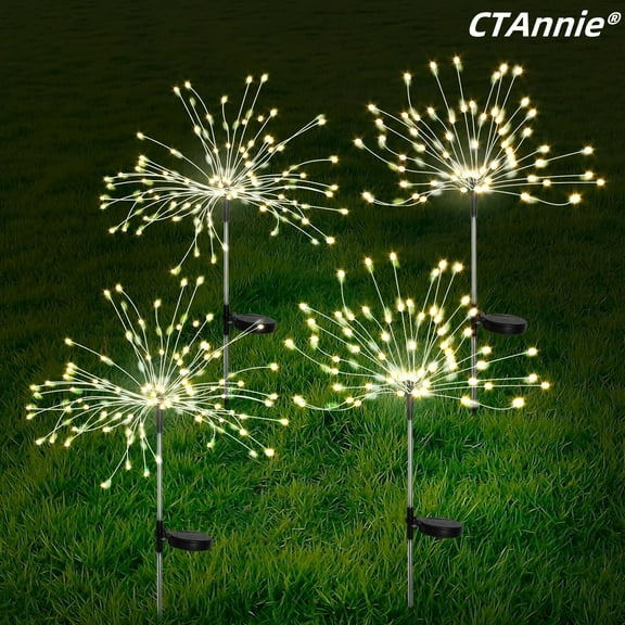 4 Pcs Solar Garden Lights Solar Firework Lights, 480 LED Solar Powered String Light 2 Modes Twinkling Solar Lights for Garden, Wedding, Party, Patio(Warm White)