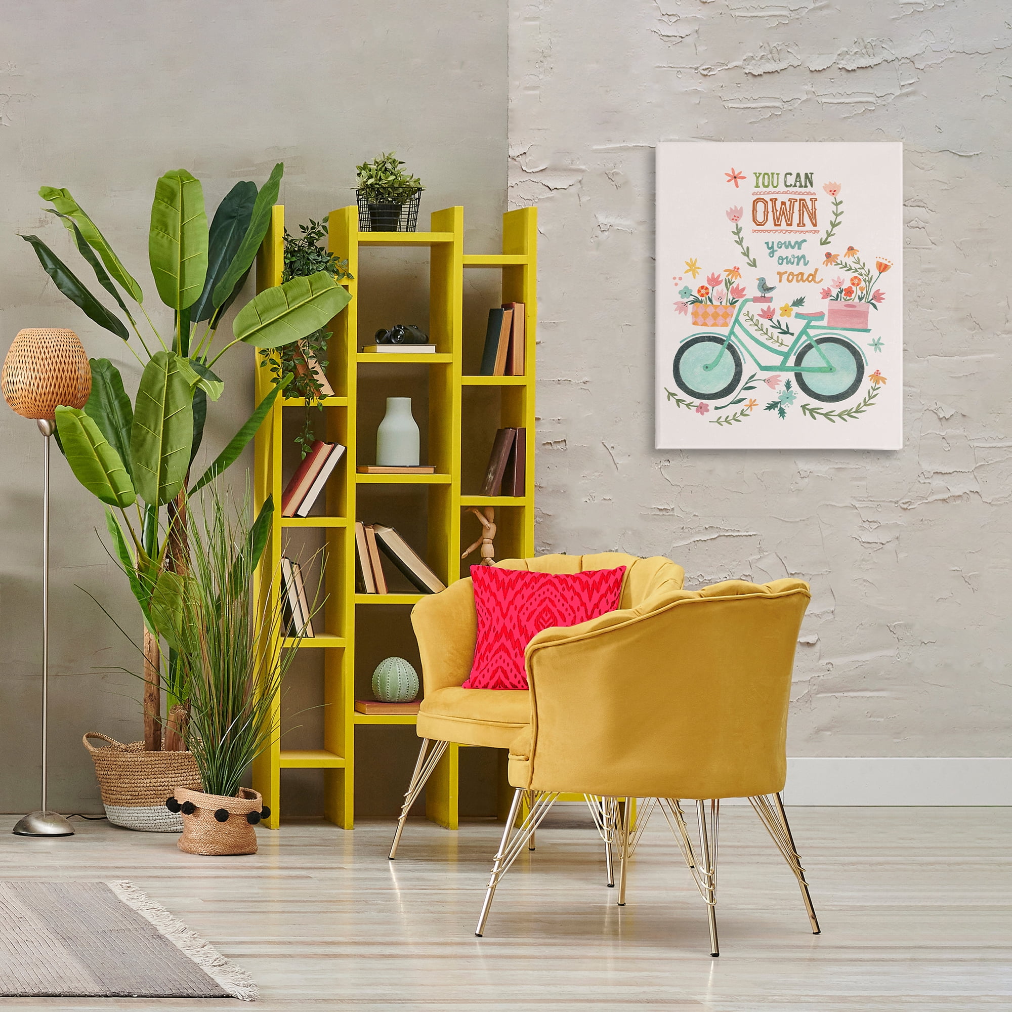 Stupell Industries Own Road Phrase with Bicycle Transportation Painting Wrapped Canvas Art Print Wall Art, 24 x 30