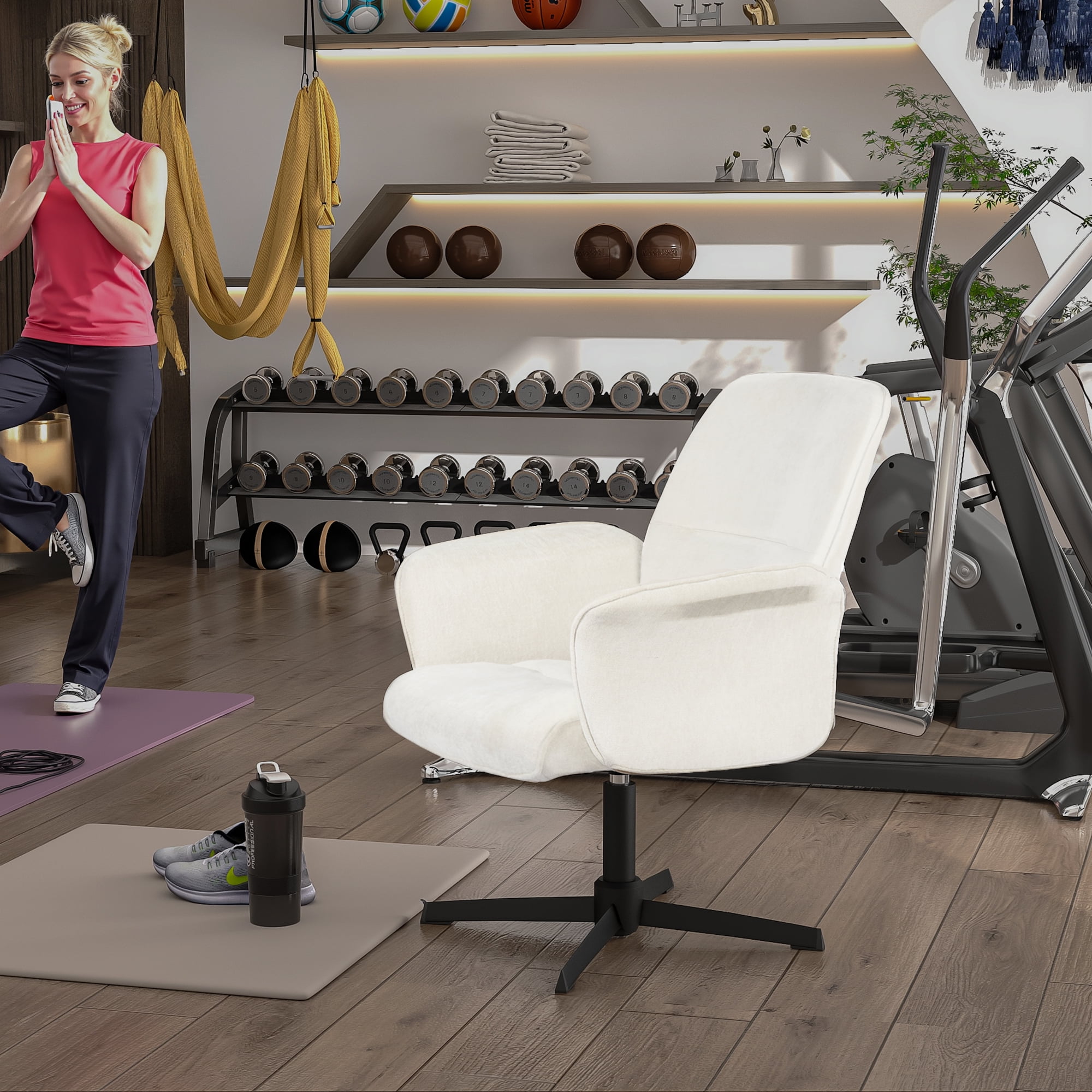 Homy Casa Swivel Gaming Chair, Upholstered Computer Entertainment  Office Armchair, Cream