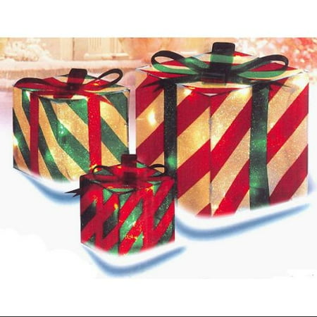 3 piece glistening striped gift box lighted christmas yard 3 piece glistening striped gift box lighted christmas yard