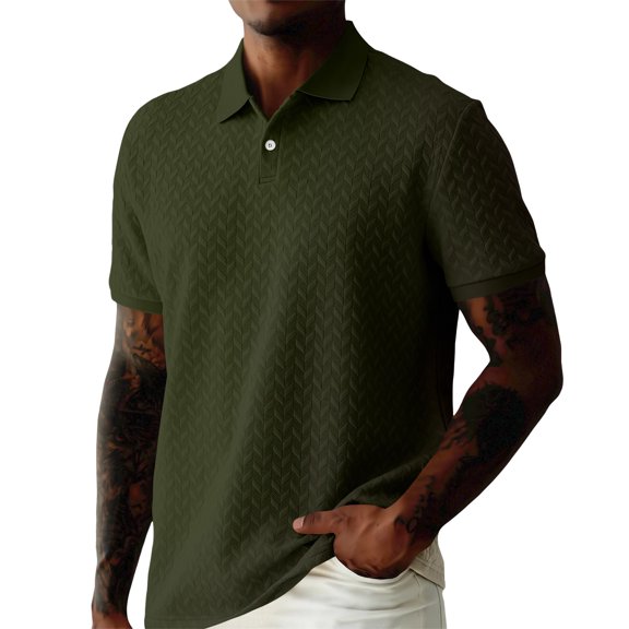 Homeyce Men's Golf Polo Shirts Collar Short Sleeve Shirts Button Solid Color Polo Tee Work Fashion Casual Classic Golf Shirts,Green M