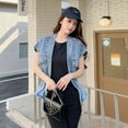thumbnail image 2 of 2024 New Beaded Waist Slimming Loose All-Matching Sleeveless Soft Denim Women's Vests Top, 2 of 5