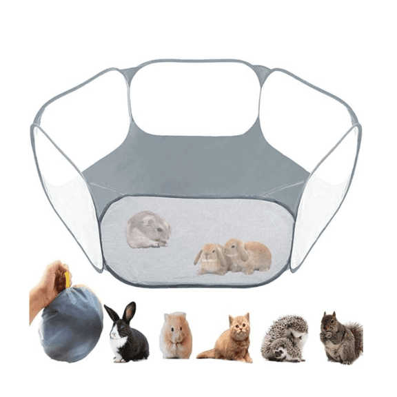 Small Animals Tent,Reptiles Cage,Breathable Transparent Pet Playpen Pop Open Outdoor/Indoor Exercise Fence,Portable Yard Fence (Grey)
