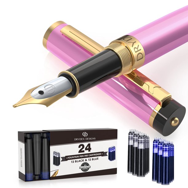 Pluma estilográfica Dryden Designs Luscious Pink con 24 cartuchos de tinta