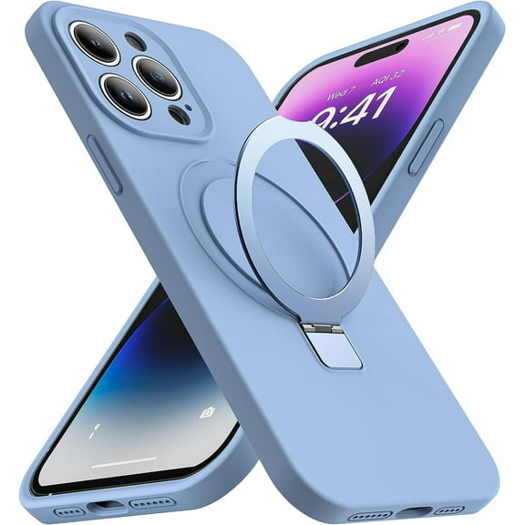for iPhone 12 Pro Max Case with Magnetic Ring Stand Silicone Phone Case 6.7" for Women Men [Compatible with Mag-Safe][Full Camera Protection], Blue