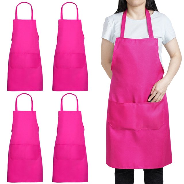 4PCS Bib Aprons, Unisex Kitchen Aprons with 2 Large Pockets, Stain Resistant Restaurant Chef Aprons, Durable Aprons for Cooking Baking Coffee Making BBQ Gardening Coffee Making