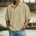 thumbnail image 2 of Afuyipoi Men's Waffle Knit Polo Shirts, Short Sleeve Button Down Collar Casual Shirt Top Khaki Size 3XL, 2 of 10