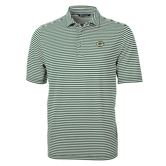 Men's Cutter & Buck Green Green Bay Packers Virtue Eco Pique Stripe Recycled Polo