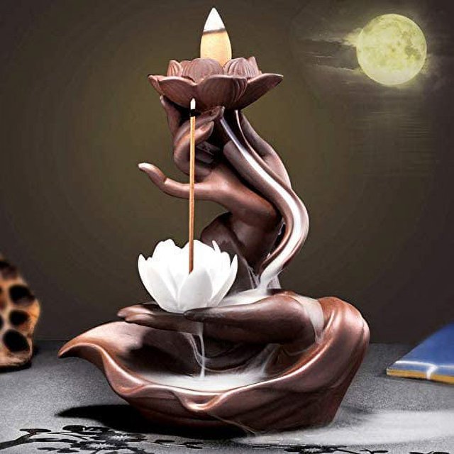 Quemador de incienso de reflujo de cerámica Quemador de incienso de cascada Quemador de incienso de reflujo Buda / Soporte de incienso de loto para Spa, Yoga, Meditación Adepaton LF-0234