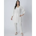 thumbnail image 2 of Moomaya Elegant 2-Pc V-Neck Coord Set, Inverted Pleat Viscose Kurta with Broad Cuff Sleeves & Pockets, 2 of 9