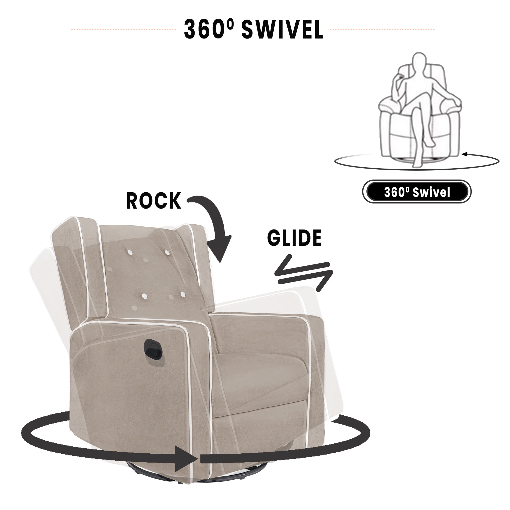 Odelia Solid Wood Microfiber Swivel Glider Rocker Recliner Chair, For Living Room, Bed Room Mocha,Microfiber