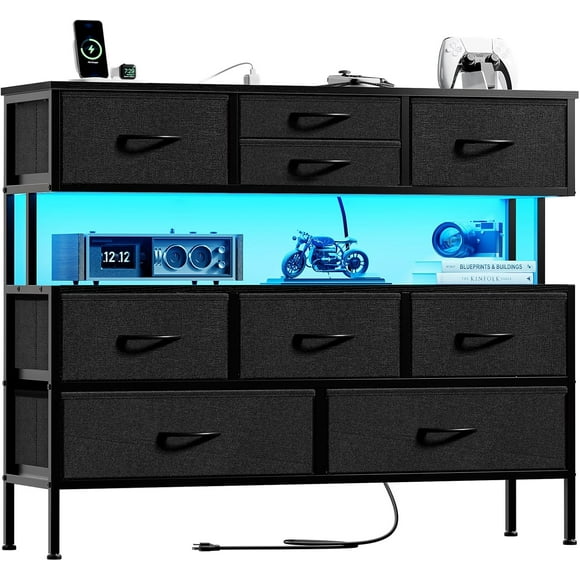 Mueble De Tv 55 Centro De Entretenimiento Luz Led Enchufes Negro
