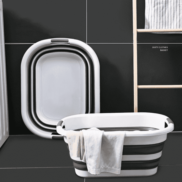 FTCBJJA 30L Collapsible Plastic Laundry Basket, Space Saving Washing Tub Foldable Laundry Basket Organizer Grey
