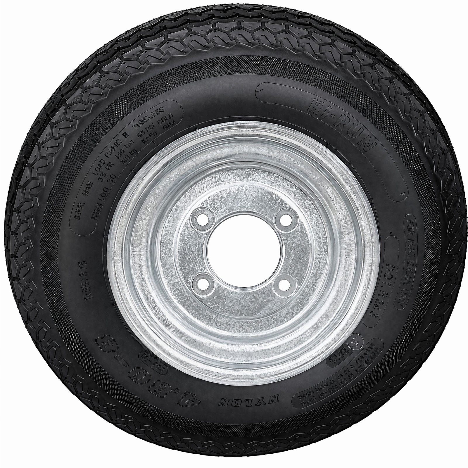 Hi-Run 2 Set SU01 4.80-8 6PR Boat Trailer Tire and 4-Lug Galvanized Wheel Assembly