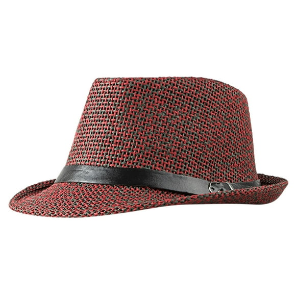 Packable Straw Fashion Sun Summer Beach Hat Cuban Trilby Men Women Baseball Caps Red