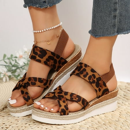 

Leopard Print Wedge Sandals for Women Summer 2024 Lightweight Non Slip Walking Shoes Woman Fashion Comfortable Platform Sandles