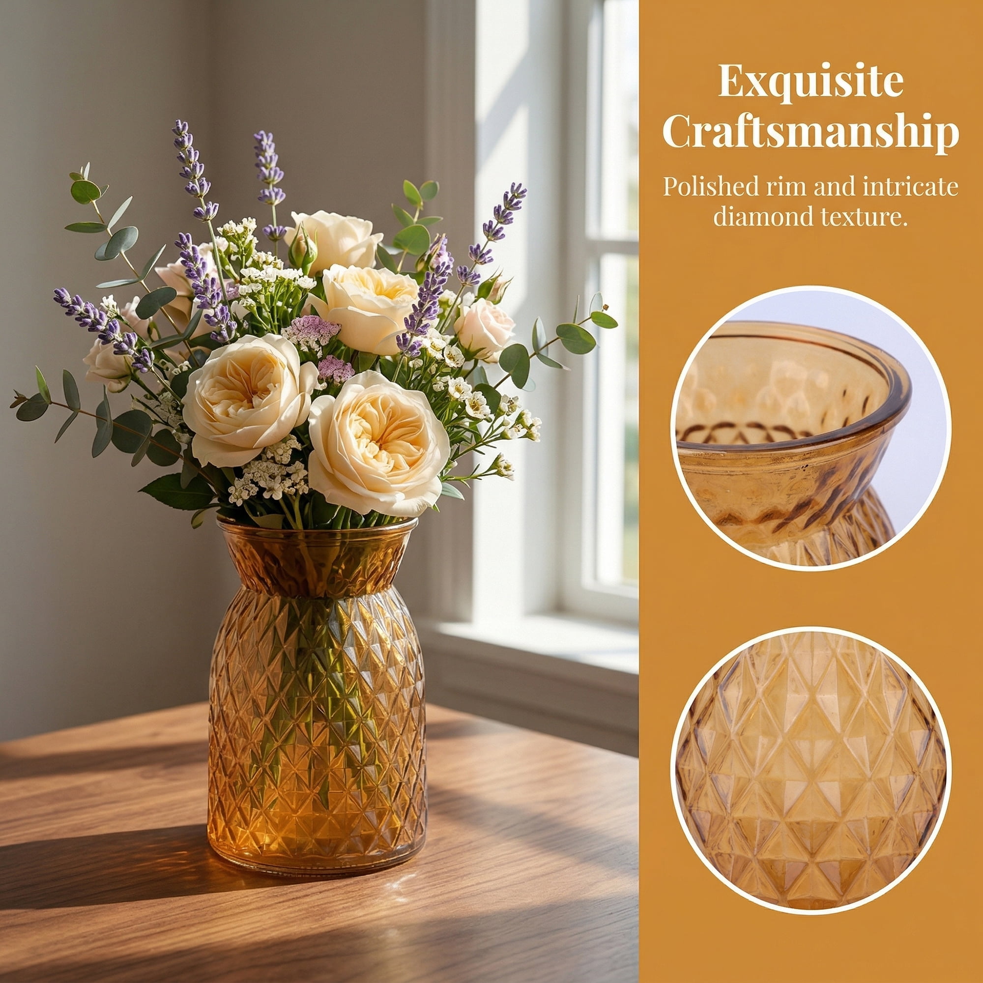 Unique Bargains Modern Geometric Wide Mouth Glass Flower Vase Amber 4.1"x4.1"x6.1"