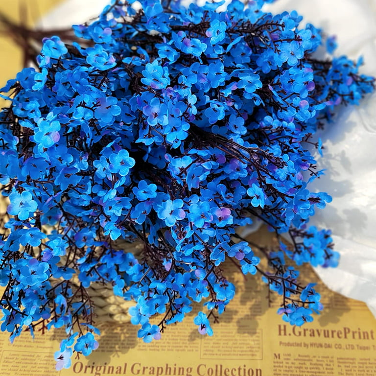 10 Bundle Artificial Babys Breath Flowers Fake Gypsophila Bouquet Faux Silk  Floral for Flower Arrangements Kitchen Wedding Home Decor (Blue) 