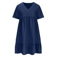 thumbnail image 5 of Penkiiy Women's Summer V-Neck Short Sleeve Dress - Chic Breathable Casual Solid Color Dress for Women, Versatile Outfit Essential XL Navy, 5 of 9