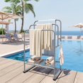 thumbnail image 1 of ELYKEN 40'' Tall Standing Towel Racks, 3 Tier Towel Drying Rack Outdoor, Pool Towel Stand Blanket Holder with Shelf & 4 Removable Hooks, Metal Freestanding Towel Racks for Bathroom, Smooth Silver, 1 of 8