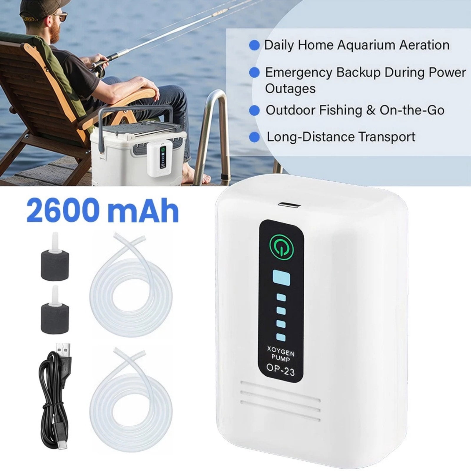 JIAHAOO Quiet Operation Aquarium Air Pump Plastic Shell 3W Low Power For Aquarium Bait Bucket Outdoor Fishing Activities