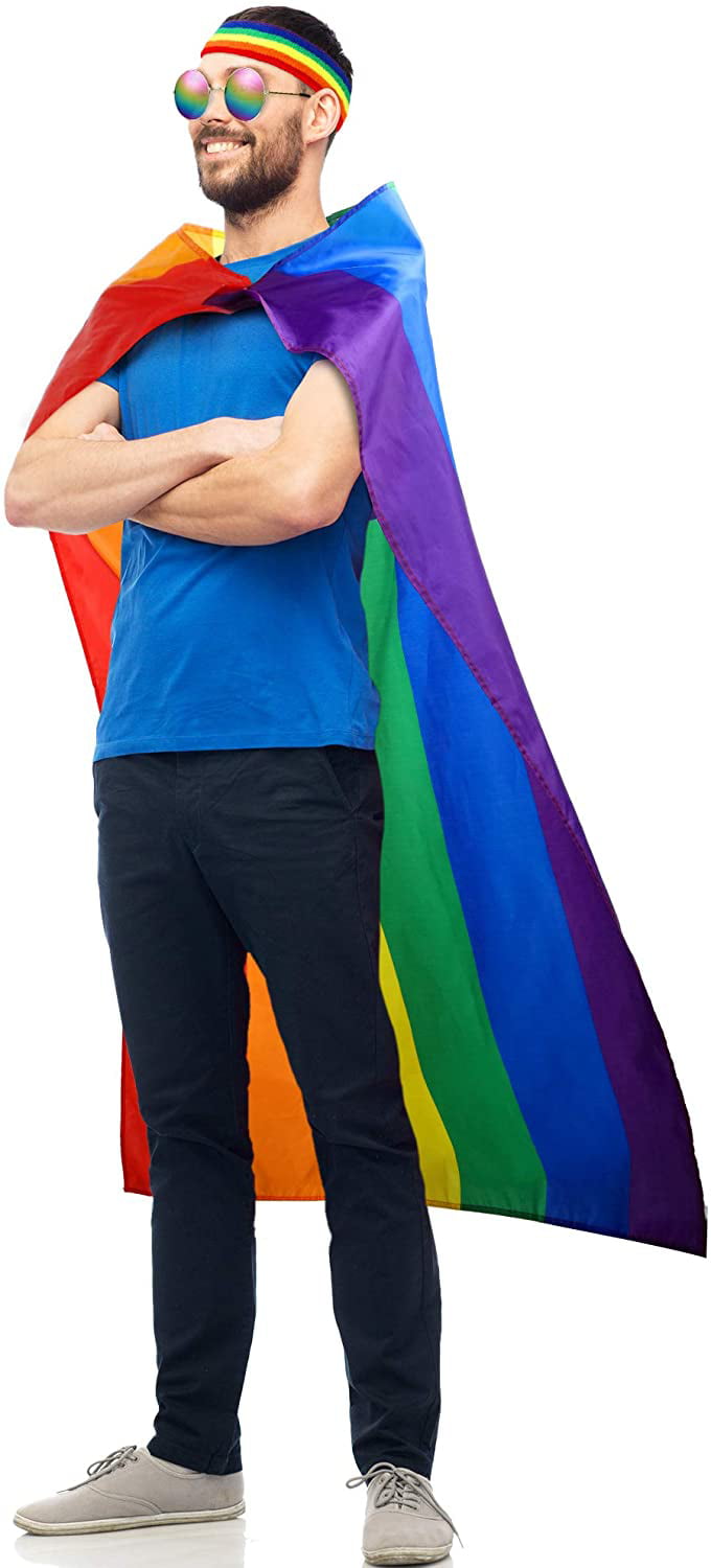 LGBTQ Gay Lesbian Pride Rainbow Set Rainbow Pride Cape Headband Sunglasses for Festivals Party Celebration and Daily Wear