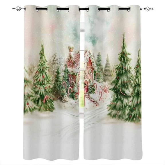 Hokiten Christmas Blackout Curtains | Light Blocking Print Window Curtains, Green Xmas Tree Farmhouse Winter Thermal Insulated Window Drapes for Living Room Kitchen Cafe (2 Panels, 84"W x 63"L)