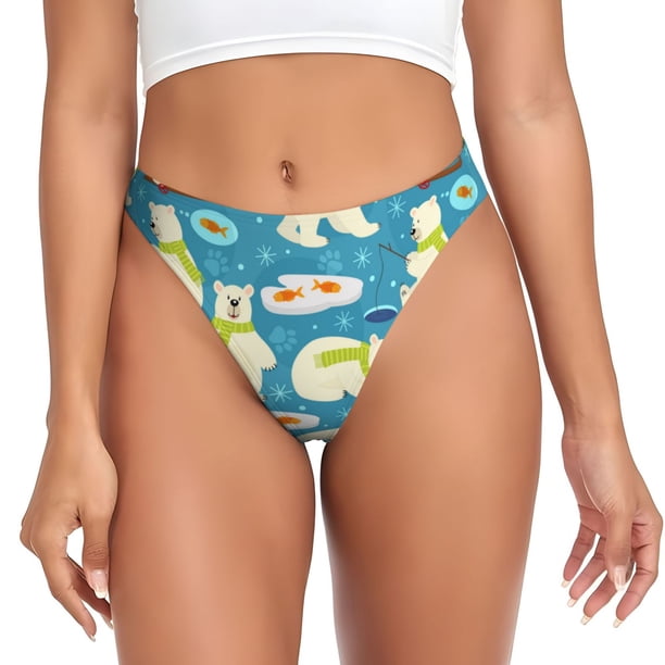 Fotbe Cute Polar Bear Fishing Tanga Sin Costuras para Mujer con Estampado – Panties Invisibles, Transpirables y Cómodos para Uso Diario-X-Large