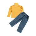 thumbnail image 3 of FOCUSNORM Kids Tracksuit Girls Solid Color Mock-Neck Knit Tops + Ripped Jeans, 3 of 6