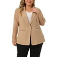 thumbnail image 1 of Blazers de Talla Grande para Mujeres Chaquetas de Trabajo Blazer con Solapa de Muesca y Frente de Encaje Color Caqui 1X, 1 of 5