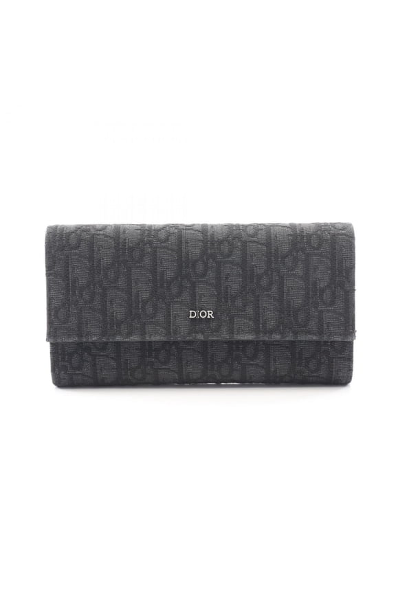 Pre-Owned Christian Dior Dior Oblique Jacquard Bifold Long Wallet, Canvas, Men's, Black