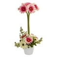 thumbnail image 2 of Nearly Natural Gerber Daisy Artificial Arrangement in Ceramic Vase, 2 of 2