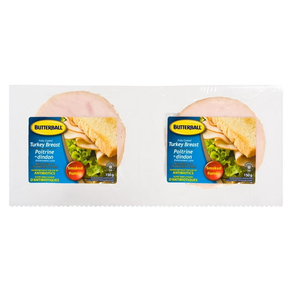 Butterball Fully Cooked Turkey Breast - Smoked - Raised without the use of Antibiotics, 2 x 150g